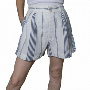 Size 8 100% linen shorts High waist white and Navy stripes RALPH LAUREN